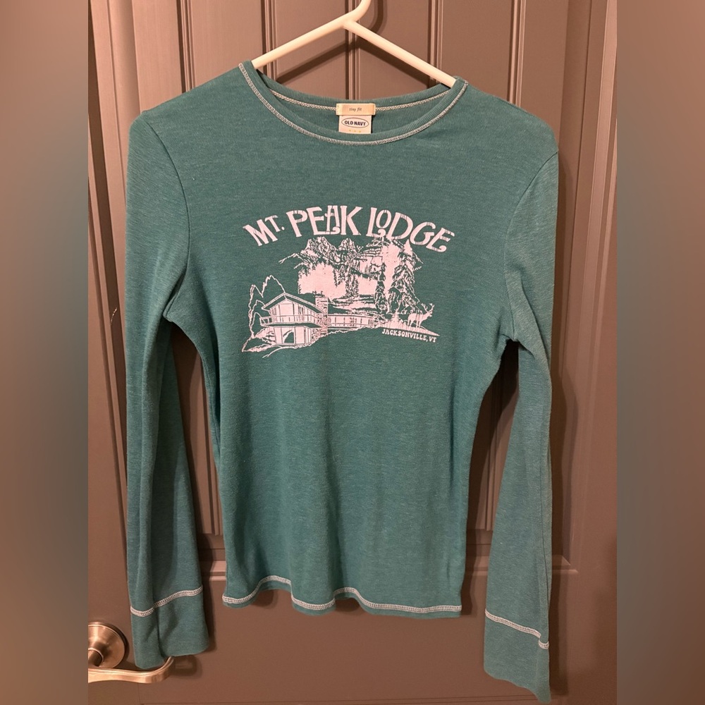 Old Navy Teal Graphic Long Sleeve Tee